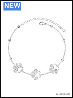 925 Sterling Silver Paw Print Charm Bracelet Adjustable 7+2 Inch Pet Memorial